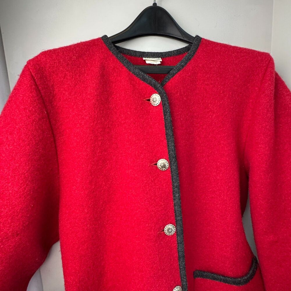 Vintage L.L. Bean Women’s M Red Boiled Wool Jacket Austria Silver Buttons Trim - Picture 2 of 11